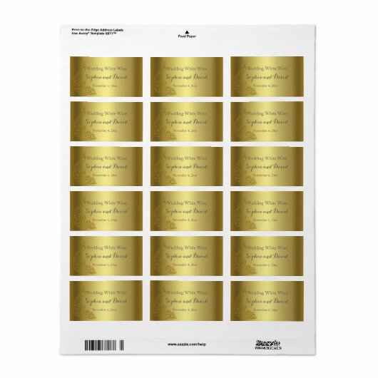 Royal Gold Abstract Pauw Huwelijks Wijn Favoriet Etiket (Full Sheet)