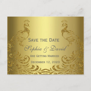 Royal Gold Abstract Pauw Trouwdag SAVE THE DATE Aankondigingskaart