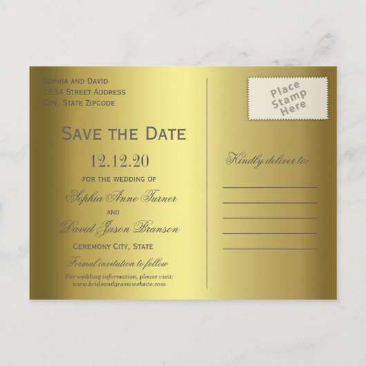 Royal Gold Abstract Pauw Trouwdag SAVE THE DATE Aankondigingskaart (Achterkant)