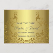 Royal Gold Abstract Pauw Trouwdag SAVE THE DATE Aankondigingskaart (Voorkant)