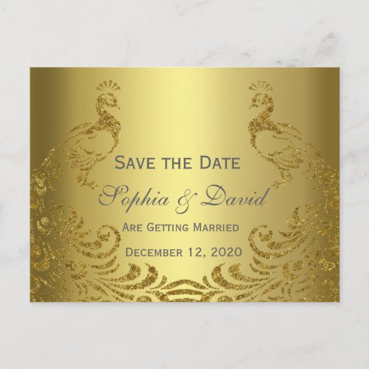 Royal Gold Abstract Pauw Trouwdag SAVE THE DATE Aankondigingskaart (Voorkant)
