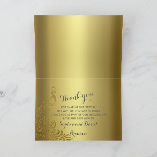 Royal Gold Abstract Peacock Weddenschap BEDANKT U (Binnen)