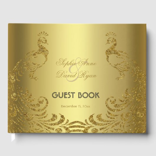 Royal Gold Abstract Peacock Wedding Guest Book Gastenboek (Voorkant)
