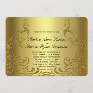 Royal Gold Abstract Peacock Wedding Invitation Kaart