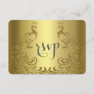 Royal Gold Abstract Peacock Wedding RSVP Kaartje