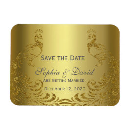 Royal Gold Abstract Peacock Wedding SAVE DE DATUM Magneet