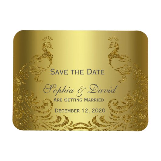 Royal Gold Abstract Peacock Wedding SAVE DE DATUM Magneet (Horizontaal)