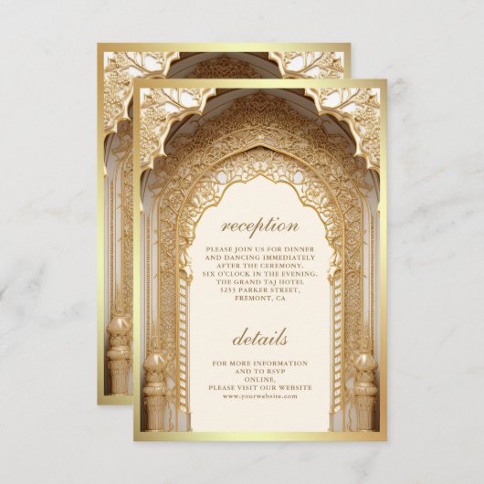 Royal Gold Arch Cream Bruiloft Informatiekaartje (Voorkant / Achterkant)