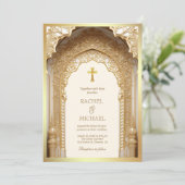 Royal Gold Arch Religieus Christelijk Cream Bruilo Kaart (Staand voorkant)