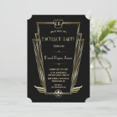 Royal Gold Art Deco Monogram Bachelor Party Kaart (Staand voorkant)