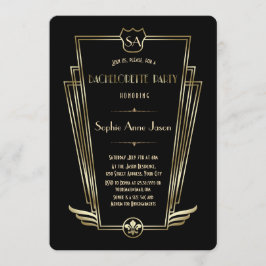 Royal Gold Art Deco Monogram Bachelorette Party Kaart