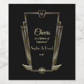 Royal Gold Art Deco Monogram Black Weddenschap Wijn Etiket (Enkel label)