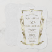 Royal Gold Art Deco Monogram Huwelijks Verjaardag Kaart (Voorkant / Achterkant)