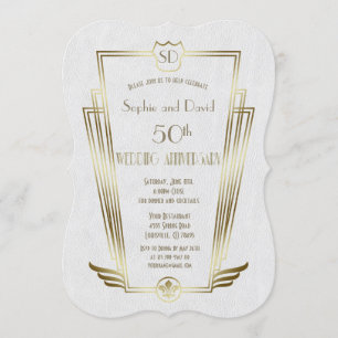Royal Gold Art Deco Monogram Huwelijks Verjaardag Kaart