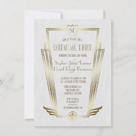 Royal Gold Art Deco Monogram Rehearsal Dinner Kaart