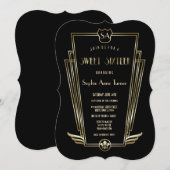 Royal Gold Art Deco Monogram SWEET 16 Kaart (Voorkant / Achterkant)
