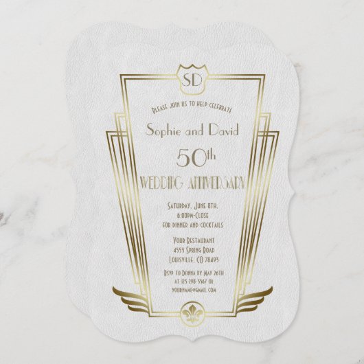 Royal Gold Art Deco Monogram Trouw- Verjaardagscad Kaart (Voorkant / Achterkant)