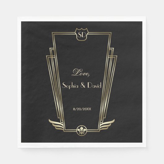 Royal Gold Art Deco Monogram Weddenschap Servet (Voorkant)