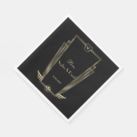 Royal Gold Art Deco Monogram Weddenschap Servet (Hoek)