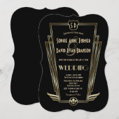 Royal Gold Art Deco Monogram Wedding Invite Kaart (Voorkant / Achterkant)