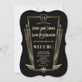 Royal Gold Art Deco Monogram Wedding Invite Kaart (Voorkant)