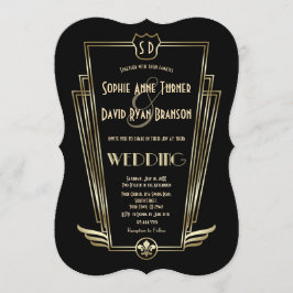 Royal Gold Art Deco Monogram Wedding Invite Kaart