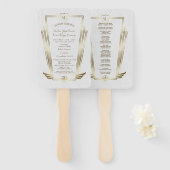 Royal Gold Art Deco Monogram Wedding Programme Handwaaier (Voorkant en achterkant)