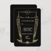 Royal Gold Art Deco Monogram Wedding RSVP (Voorkant / Achterkant)