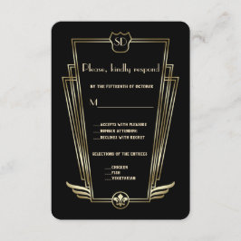 Royal Gold Art Deco Monogram Wedding RSVP Kaartje