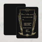 Royal Gold Art Deco Monogram Wedding RSVP Kaartje (Voorkant / Achterkant)