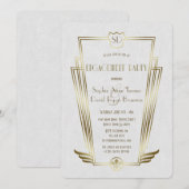 Royal Gold Art Deco Monogram White Verloving Kaart (Voorkant / Achterkant)