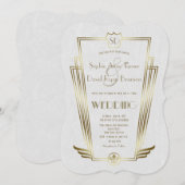 Royal Gold Art Deco Monogram White Wedding Invite Kaart (Voorkant / Achterkant)