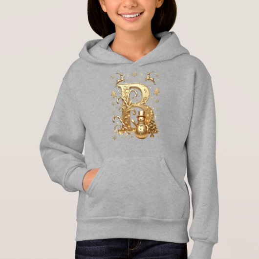 Royal Gold B Luxury Snowman Girls Hoodie (Voorkant)