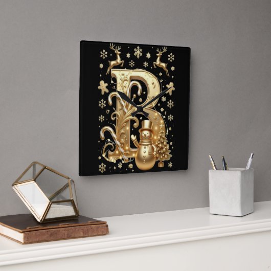 Royal Gold B Luxury Snowman Square Wall Clock Vierkante Klok (Kantoor)