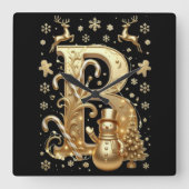 Royal Gold B Luxury Snowman Square Wall Clock Vierkante Klok (Voorkant)