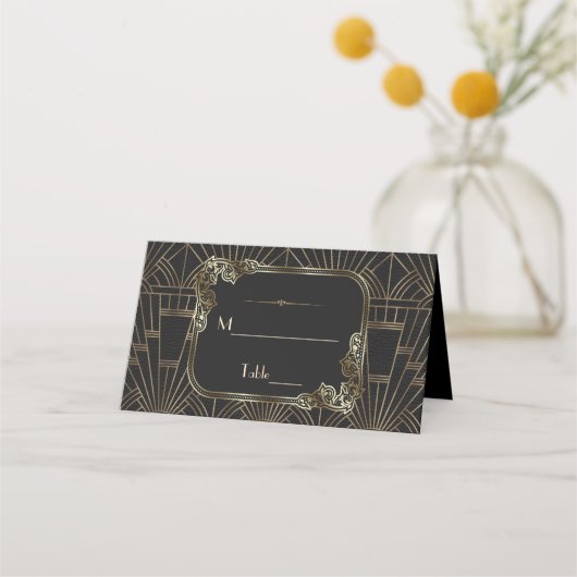 Royal Gold Black Art Deco 20s Wedding Plaatskaartje (Achterkant)