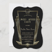 Royal Gold Black Art Deco Monogram Sweet 16 Invite Kaart (Voorkant)