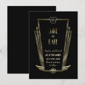 Royal Gold Black Art Deco Monogram Uitnodiging Voo (Voorkant / Achterkant)
