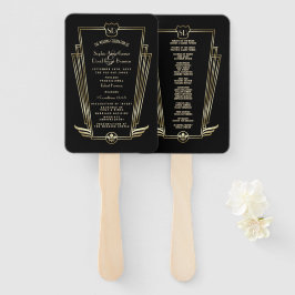 Royal Gold Black Art Deco Monogram Weddenprogramma Handwaaier