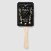 Royal Gold Black Art Deco Monogram Weddenprogramma Handwaaier (Voorkant)