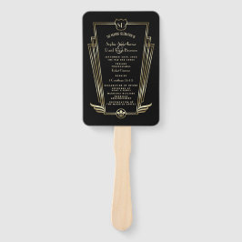 Royal Gold Black Art Deco Monogram Weddenprogramma Handwaaier