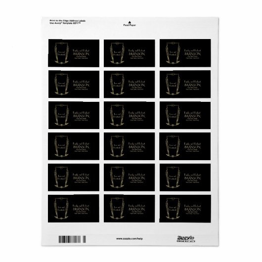 Royal Gold Black Art Deco Monogram Weddenschap Etiket (Full Sheet)