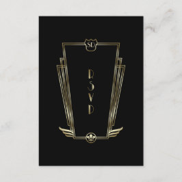 Royal Gold Black Art Deco Monogram Weddenschap RSV RSVP Kaartje
