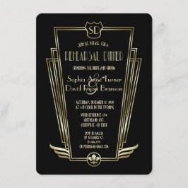 Royal Gold Black Art Deco repesal Dinner Kaart