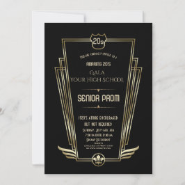 Royal Gold Black Art Deco Senior PROM Invite Kaart