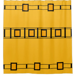 Royal Gold Black Bold Geometric Blocks Douchegordijn