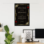 Royal Gold Black Casino Night Wedding Welkomstbord Poster<br><div class="desc">Luxe Casino Night art deco thema kaart ontwerp. Het beschikt over art deco stijl, een Roaring 1920's oude Hollywood gebroken lijst met faux gouden folie Fleur-de-lis, rode harten, Q en K op twee hoeken (simuleren speelkaarten), op gouden zwarte Art Deco patroonachtergrond. Gebruik de tool Personaliseren om uw gegevens toe te...</div>