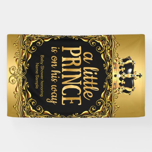 Royal Gold Black Crown Baby shower Boy 3 Spandoek (Horizontaal)