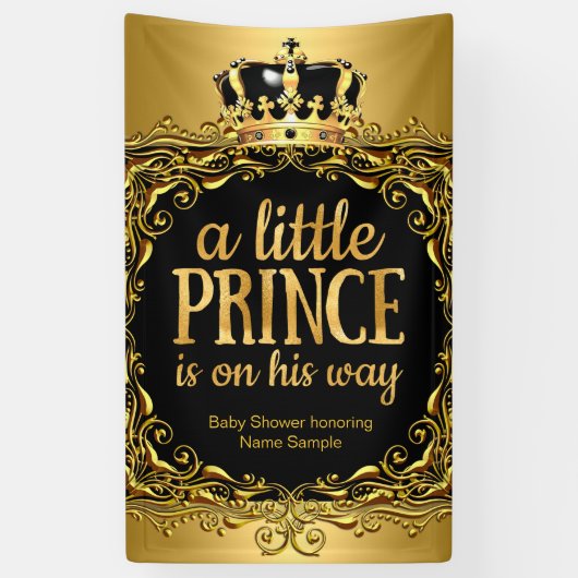 Royal Gold Black Crown Baby shower Boy 3 Spandoek (Verticaal)
