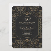 Royal Gold Black Great Gatsby 1920s Birthday Party Kaart (Voorkant)